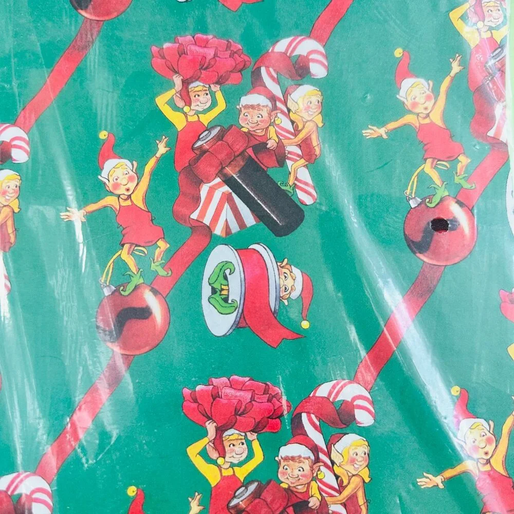 Vintage Duracell Christmas Wrapping Paper NOS Elf Gift Wrap 2 Sheets 90s Sealed